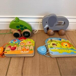 Hape Toy Lot - Pull Behind & Wood Books